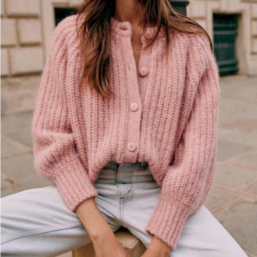 Sezane Emile Wool Alpaca Cardigan Mottled Pink